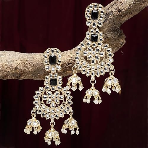 LukGud Gold-Plated Kundan studded Contemporary Jhumka/JhumkiEarrings for Girls and Women