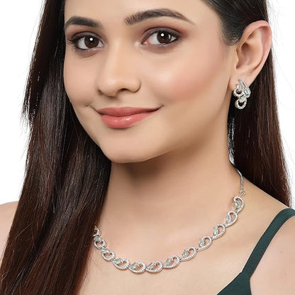 LukGud American Diamond studded Necklace and Drop Earrings Jewellery Set for women