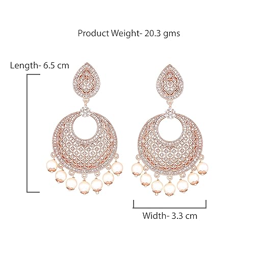 LukGud Jewellery Rose Gold Plated CZ Attractive Designer Drop Earrings with Pearls for Girls and Women