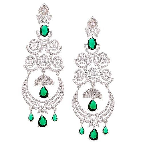 LukGud Floral Shaped American Diamond Dangle Chandelier Earring For Women And Girls