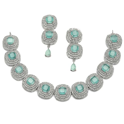 LukGud American Diamond Studded Jewellery Set For Women and Girl