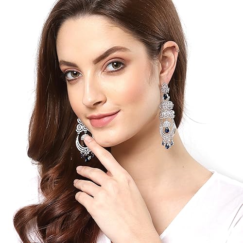 LukGud Floral Shaped American Diamond Dangle Chandelier Earring For Women And Girls