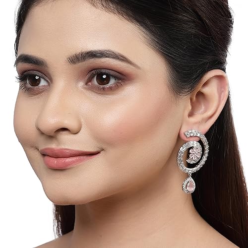 LukGud Rhodium-Plated Circular American Diamond Studded Hoop Earrings