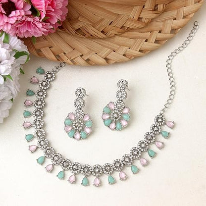 LukGud American Diamond Necklace Jewellery Set with Earrings for Women