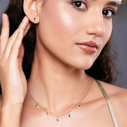 LukGud Green Emerald 18k Gold Plated Jewelry Set for Women | Necklace & Earrings