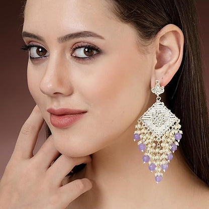 LukGud 18K Gold Plated Traditional Handcrafted Pearl Kundan Beaded Chandbali Earrings for Women/Girls