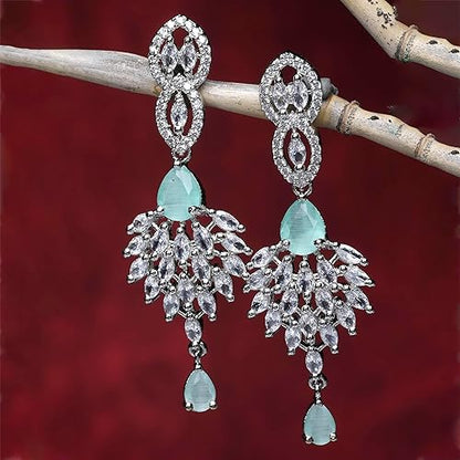 LukGud Rhodium-Plated American Diamond Studded Handcrafted Spiked Drop Earrings For Girls and Women