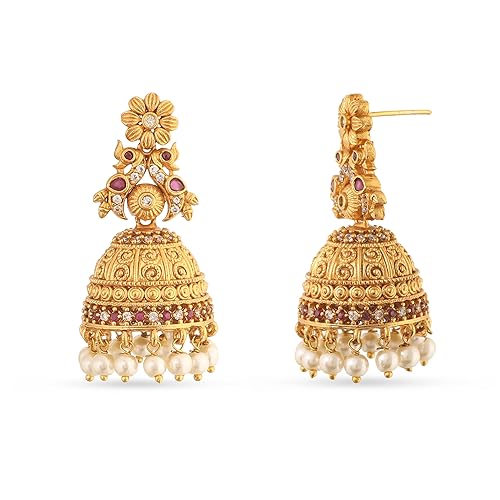 LukGud Gold Plated Vaishnavi Jhumka Earrings with Peacock Design For Women