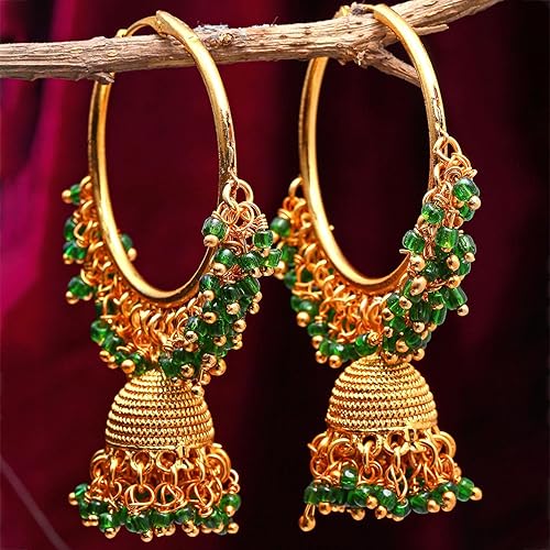 LukGud Gold Plated Copper Black & Gold-Toned Dome Shaped Jhumkas Earrings Jewellery For Wormen and Girls