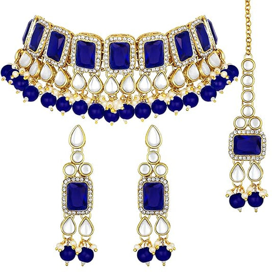 LukGud Crystal Faux Pearl Kundan Necklace & Jewelry Set Gift for Women