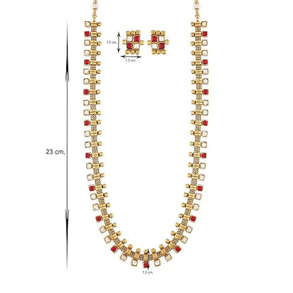 LukGud South Indian Stylish Multicolour Stone Work Long Necklace With Earrings For Women & Girls