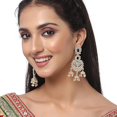 LukGud Gold-Plated Kundan studded Contemporary Jhumka/JhumkiEarrings for Girls and Women