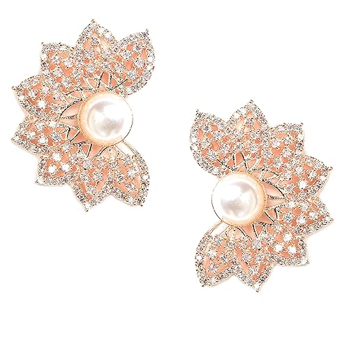 LuKGud Rose Gold Plated Crescent Contemporary Floral Embelished Designed Stud Earring Jewellery For Girls and Women