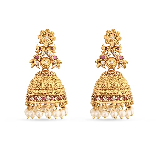 LukGud Gold Plated Vaishnavi Jhumka Earrings with Peacock Design For Women