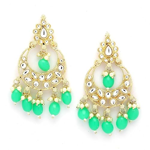 LukGud Gold-Plated Kundan studded Crescent Shaped Chandbali Earrings for Girls and Women