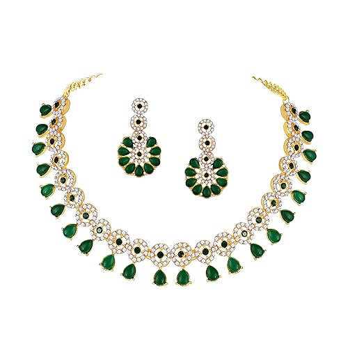 LukGud American Diamond Necklace Jewellery Set with Earrings for Women |