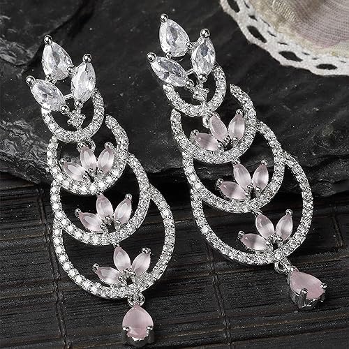 LuKGud Oxidised Silver-Plated American Diamond studded Crescent Drop Earrings for Girls and Women