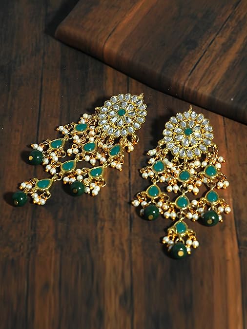 LukGud Womens Gold Plated Kundan Tassel Earrings