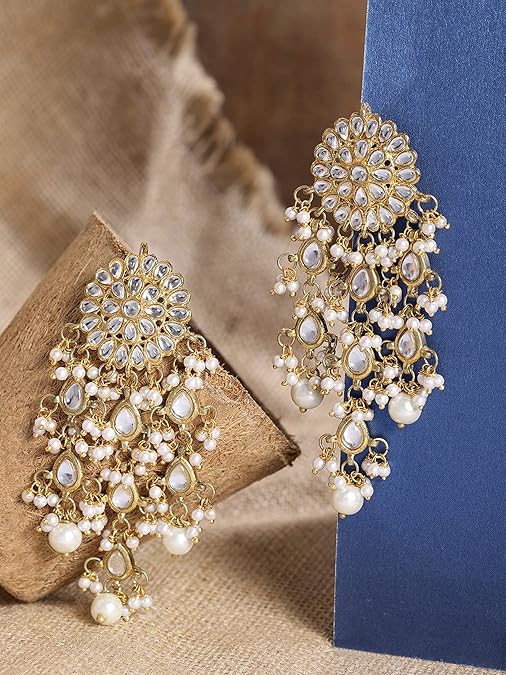 Lukgud Womens Gold Plated Kundan Tassel Earrings