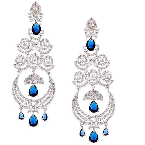 LukGud Floral Shaped American Diamond Dangle Chandelier Earring For Women And Girls