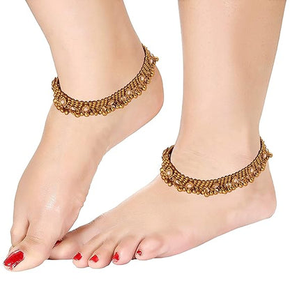 LukGud Gold & Silver Plated Handcrafted Payal/Anklets Embellished with Ghungroo For Women