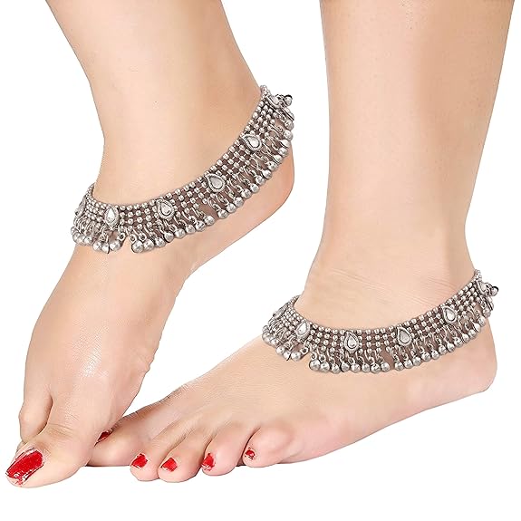 LukGud Gold & Silver Plated Handcrafted Payal/Anklets Embellished with Ghungroo For Women