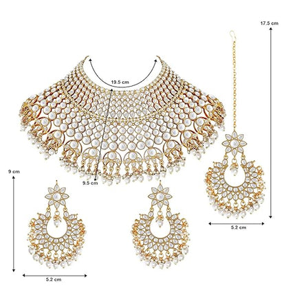 LukGud  Indian Wedding Traditional Gold Plated Kundan Choker Necklace Set with Tikka and Earrings for Wome Girls