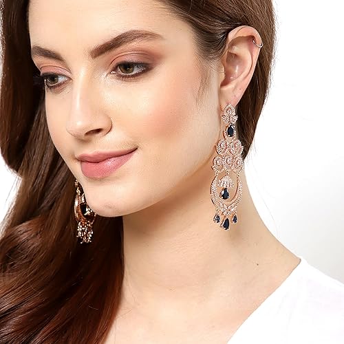 LukGud Floral Shaped American Diamond Dangle Chandelier Earring For Women And Girls