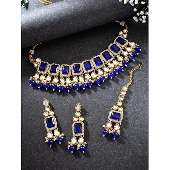 LukGud Crystal Faux Pearl Kundan Necklace & Jewelry Set Gift for Women