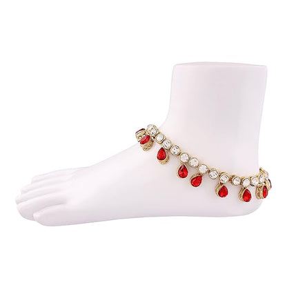 LukGud Gold Plated Kundan Drop Payal Anklets Jewellery for Women & Girls