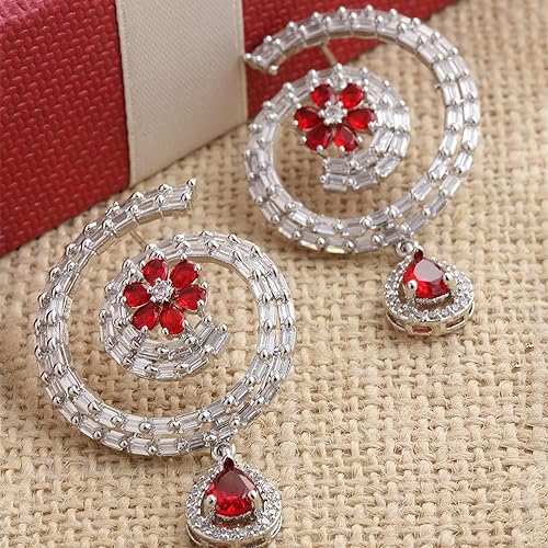 LukGud Rhodium-Plated Circular American Diamond Studded Hoop Earrings