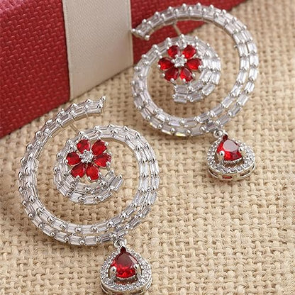 LukGud Rhodium-Plated Circular American Diamond Studded Hoop Earrings