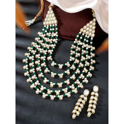 LukGud Faux Pearl Kundan Layered Necklace & Jewelry Set Gift for Women
