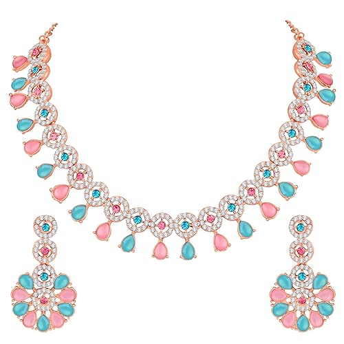 LukGud American Diamond Necklace Jewellery Set with Earrings for Women