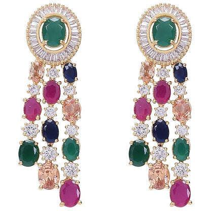LukGud American Diamond Fashion Jewellery Red Green Blue White Multi Layer Necklace Set with Earring for Women/Girls