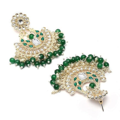 LukGud Gold-Plated Kundan studded Crescent Shaped Chandbali Earrings for Girls and Women