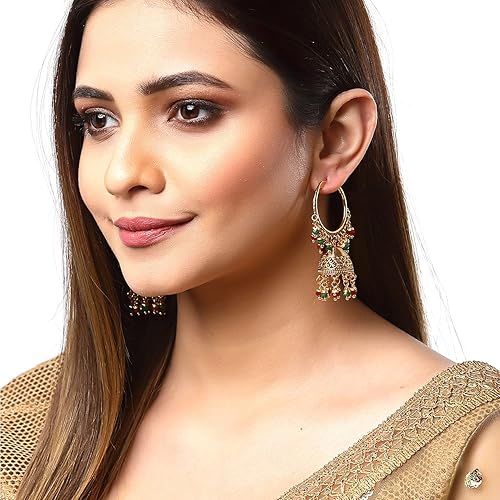 LukGud Gold Plated Copper Black & Gold-Toned Dome Shaped Jhumkas Earrings Jewellery For Wormen and Girls