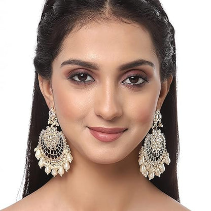 LukGud Gold-Plated Kundan studded Crescent Shaped Chandbali Earrings for Girls and Women