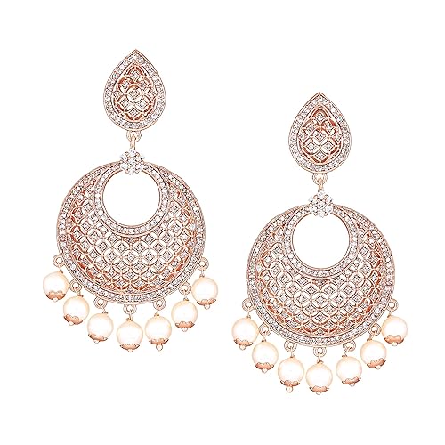 LukGud Jewellery Rose Gold Plated CZ Attractive Designer Drop Earrings with Pearls for Girls and Women