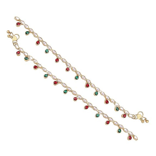 LukGud Gold Plated Kundan Anklets For Girls & Women