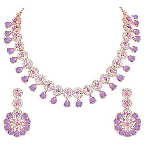 LukGud American Diamond Necklace Jewellery Set with Earrings for Women