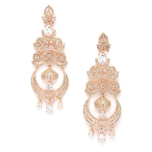 LukGud Floral Shaped American Diamond Dangle Chandelier Earring For Women And Girls