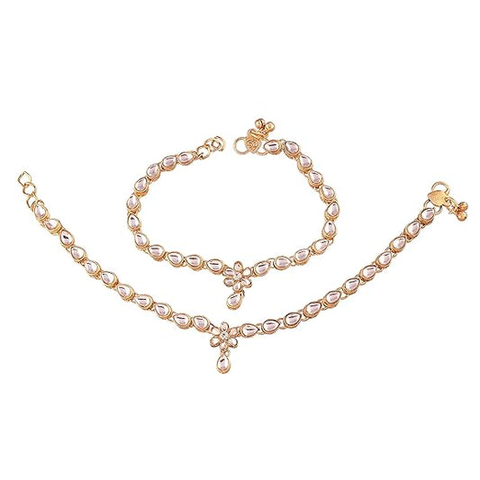 LukGud Gold Plated Kundan Anklets for Girls & Women