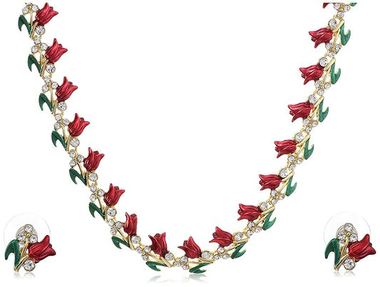 LukGud Gold Plated Austrian Crystals Necklace Set for Women