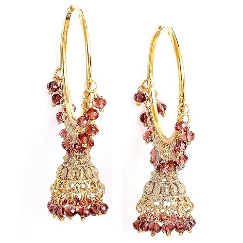 LukGud Gold Plated Copper Black & Gold-Toned Dome Shaped Jhumkas Earrings Jewellery For Wormen and Girls