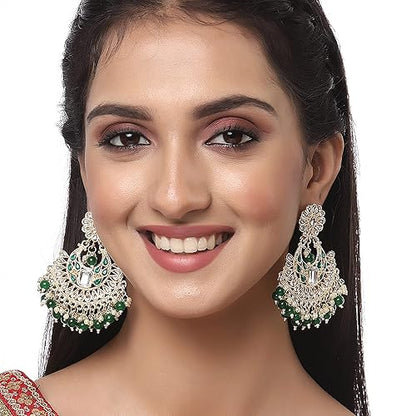 LukGud Gold-Plated Kundan studded Crescent Shaped Chandbali Earrings for Girls and Women