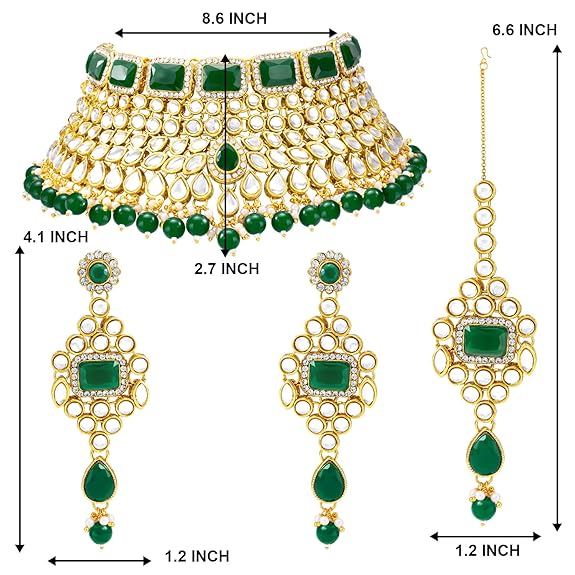 LukGud Rani Padmavati Kundan Faux Pearl Choker Necklace with Earrings Maang Tikka for Women Girls Traditional Jewellery set