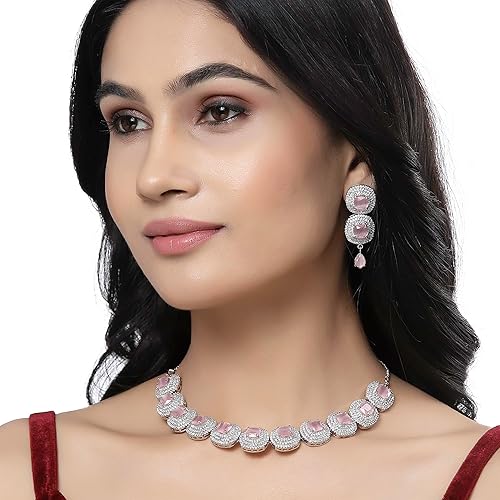 LukGud American Diamond Studded Jewellery Set For Women and Girl