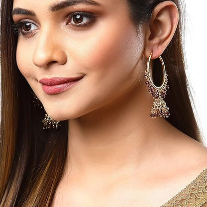 LukGud Gold Plated Copper Black & Gold-Toned Dome Shaped Jhumkas Earrings Jewellery For Wormen and Girls