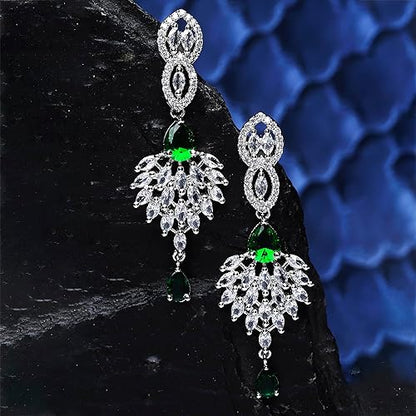 LukGud Rhodium-Plated American Diamond Studded Handcrafted Spiked Drop Earrings For Girls and Women